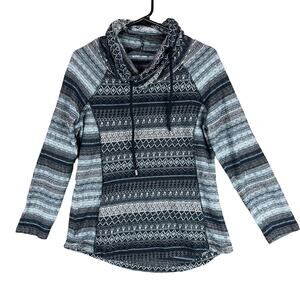 Woolrich Women Jacket Gray Black Loose Turtle Neck Base Layer Fair Isle Nordic M